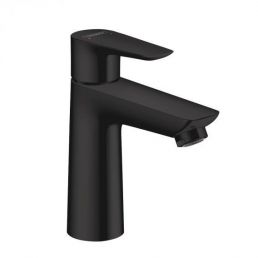 Talis E 110 matte black faucet with a single handle.
