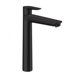 Matt musta viimistlusega Talis E 240 valamusegisti, millel on kõrge ja sirge kujuga kael.