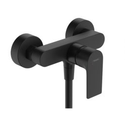 Must matt viimistlus Rebris E dušisegisti, minimalistlik disain kahekordsete käepidemetega.