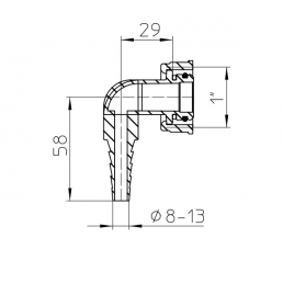 Teknisk ritning av HL-nippel 8-13 mm, höjd 58 mm och bredd 29 mm.