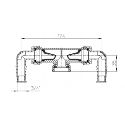 Tehniline joonis kahekordsest pesumasina ühendusest tagasivoolukaitsega, lame tihend.