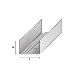 Metallist horisontaalprofiil, millel on perforatsioon ning mille mõõdud on H (kõrgus) ja B (laius).