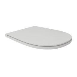 Compact latte-colored toilet seat with a soft-closing lid.