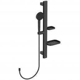 Black shower lift set with an adjustable height slider and shower holder.