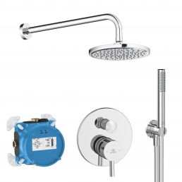 CERALINE Ideal Standard bathtub mixer set includes a chrome shower head, control unit, and hand shower.