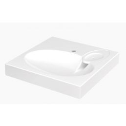 Valkoinen Claro-pesuallas, koko 600x600 mm, sisältää asennuksen ja vesilukon sekä saippua-astian.