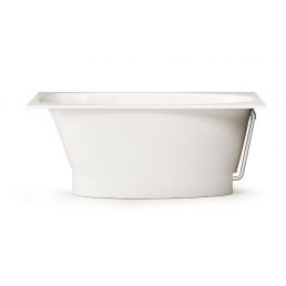 Vitt stenmassbadkar UNO 150, med dimensioner 1500x750 mm, låg panel och vattenlås.