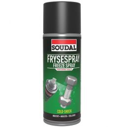 400 ml Soudal freeze spray in a metal can with a green and black design.