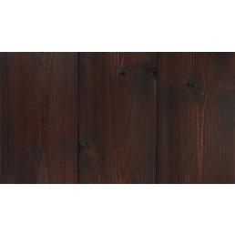 Dark brown thermally modified wood with visible grain patterns and knots, treated with hot oil.