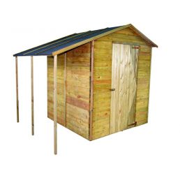 Puidust kuur Villy M tsingitud katusepaneeliga ja eesmine uks.