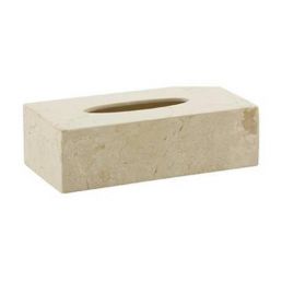 Rectangular cream-colored tissue box with a smooth surface and an oval opening on top for dispensing tissues.