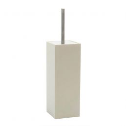 Square linen-colored Moon toilet brush holder with a black brush.