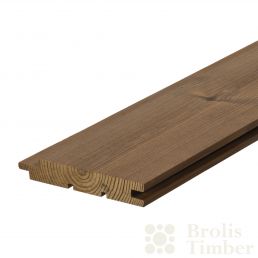 Termotöödeldud fassaadiprofiil, mudel B, mõõtmetega 19 x 92 mm, heledas pruunis toonis soontega detailid.