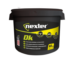 10 kg musta bituumenmastiksiga ämber, millel on Nexler kaubamärgi logo kollases ja mustas toonis.