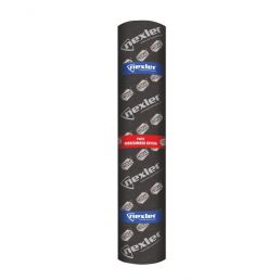 Black single-layer SBS bitumen roll with Nexler ONE logo and red and white labels. Weight 6.5 kg/m², size 1x5 m.