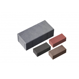 Fyra rektangulära gatstenar i olika färger: grått, rött, svart och brunt, med släta ytor och skarpa kanter, placerade på en vit bakgrund.