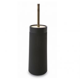 Black Opaco toilet brush, cylindrical base, and gold handle.
