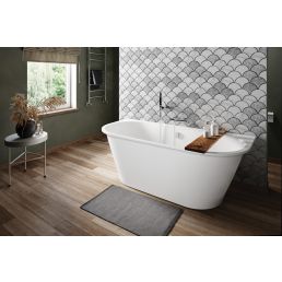 Vario XL-badkar, 1755x800 mm, med rundade hörn, tillverkat av vit stenkomposit, fristående och ovalt form.