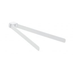 White hand towel holder featuring a double arm and modern design.