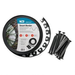 10-meter black garden border on a roll, 4 cm high, includes securing pegs.