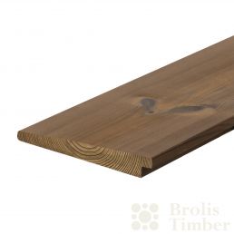Klassikaline 20 x 140 mm pruuni tooniga termotöödeldud puidust fassaadi profiil, nähtavad aastarõngad ja sõlmed.