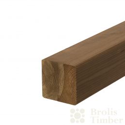 Tumepruun termotöödeldud männipuidust pruss, mõõtmetega 88 x 88 mm.