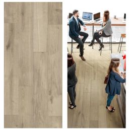 Heledast puidust SPC Rocko põrandakate 'Barista' stiilis. Kaasaegne ja kulumiskindel materjal sobib nii kontori kui kodu interjööri.