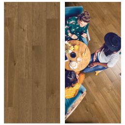 SPC Rocko põrandalauad toonis Humidor, paigaldatud ristkülikukujulise mustrina.