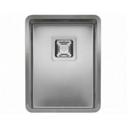 Ruostumattomasta teräksestä valmistettu keittiöallas, yksimaljainen, mitat 340x440 mm.