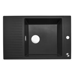 Musta hopeinen keittiöallas Paris 78, yhdellä altaalla ja kuivaustasolla, koko 780x500 mm.