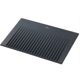 Dark gray rectangular dish drying mat with raised ridges for water drainage.