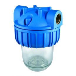 Sinine veefiltri korpus, läbipaistev alumine osa, 3/4