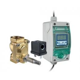 Digital control panel with green casing, brass backwash filter, and black solenoid valve.