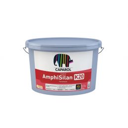 25 kg white Caparol AmphiSilan K20 silicone plaster in a gray plastic bucket.