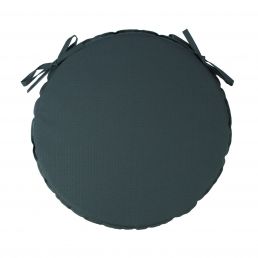Dark grey chair cushion, waterproof, diameter 38 cm, thickness 2.5 cm, with ties for attachment.