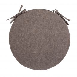 Round gray chair cushion, size 38 x 2.5 cm, with tie straps for attachment.