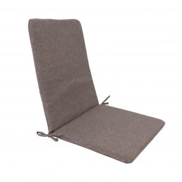 Simple brown chair cushion with back support, measuring 42x90 cm and equipped with attachment ties.