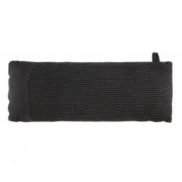 Harmaa teksturoitu saunatyyny, suorakulmainen muoto, pehmustettu ja ripustuslenkillä.