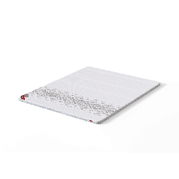 White mattress topper, sizes ranging from 80 to 180 cm, featuring an ethnic pattern in the corner.