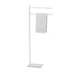 White towel rack Trilly. Freestanding with a metal frame and one hanging towel.