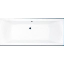 Vitt rektangulärt badkar, mått 1700x700 mm, slät akrylyta med avloppet i mitten.