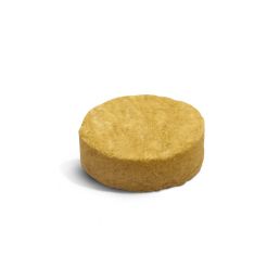 Keltainen mineraalivillasta valmistettu julkisivutulpan kansi, koko 63x10 mm.