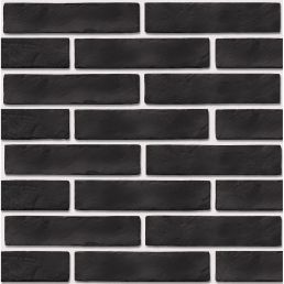 Mustad ristkülikukujulised keraamilised plaadid, hele vuugitäide, mõõtmed ligikaudu 250x60 mm.