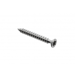 Silver metal screw with a pointed tip, fully threaded shaft, and flat Torx head, approximately 4x35 mm in size.