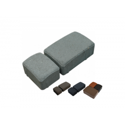 Ett set med gatstenar i två storlekar i grått, som inkluderar mindre provstenar i olika färger.