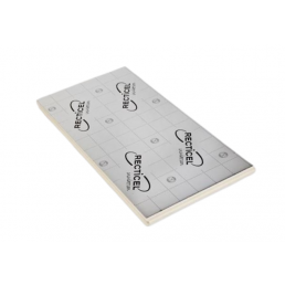 Recticel PIR-levy foliopinnoitteella, valko-harmaa kuvio, mitat 30x1200x2400 mm.