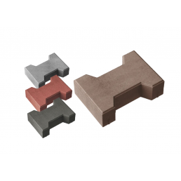 Fyra I-formade gatstenar i olika färger: grå, röd, mörkgrå och brun. De är placerade på en vit bakgrund.