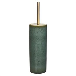 Dark green toilet brush with a gold handle and textured surface. A stylish and practical bathroom accessory.