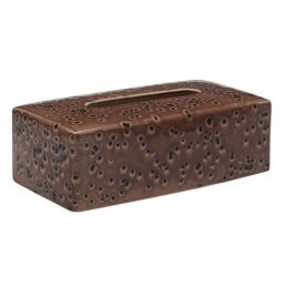 Brown, opaque tissue box 'Ugo' with a multicolored pattern, designed for a modern home.