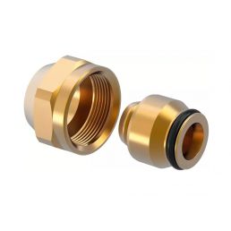 Kaks kuldset värvi Uponor Vario surveliitmikku PEX 20x1,9/2,0-G3/4